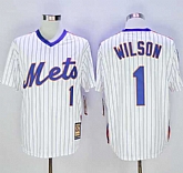 New York Mets #1 Mookie Wilson Mitchell and Ness Stitched White Blue Strip Throwback Baseball Jersey,baseball caps,new era cap wholesale,wholesale hats